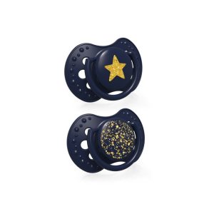 LOVI Dinaminis silikoninis čiulptukas 0-3m 2 vnt Stardust blue