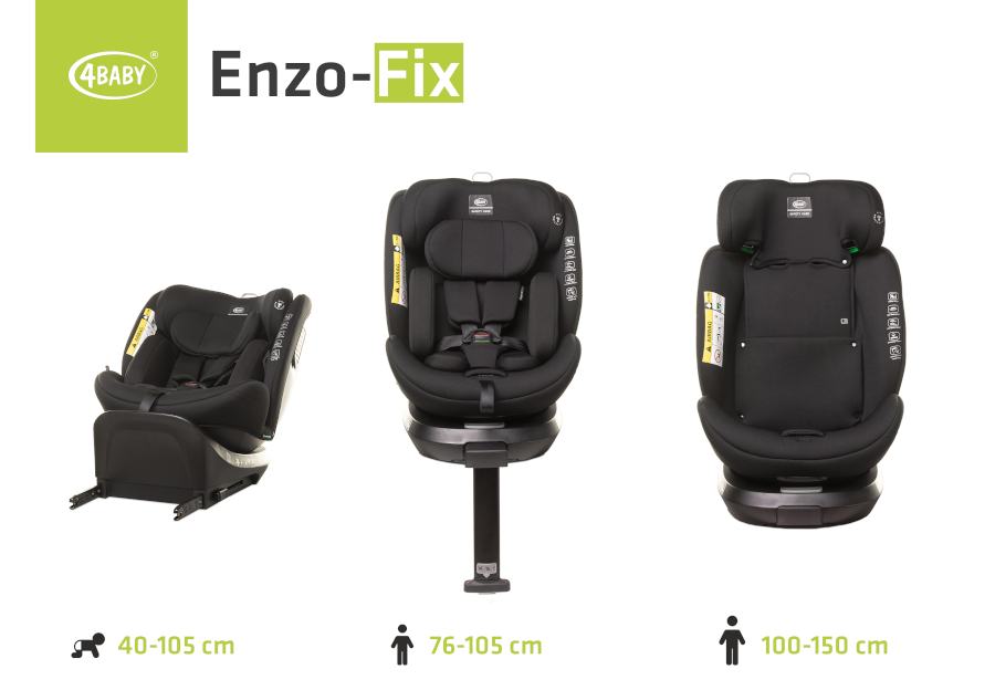 4BABY ENZO-FIX sėdynė 40-150cm juoda I-SIZE - Image 6