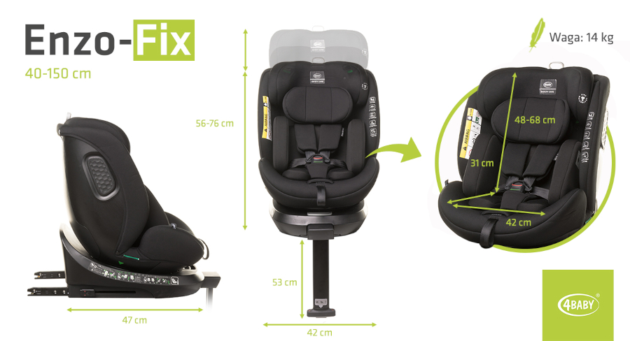 4BABY ENZO-FIX sėdynė 40-150cm juoda I-SIZE - Image 7