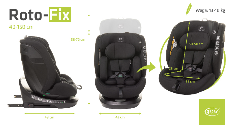 4BABY ROTO-FIX sėdynė 40-150cm Juoda I dydis - Image 2