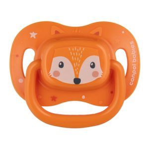 CANPOL Silikoninis čiulptukas 18+ simetriškas Cute Animals oranžinis