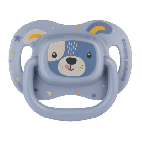 CANPOL Silikoninis čiulptukas 6-18 m simetriškas Cute Animals mėlynas