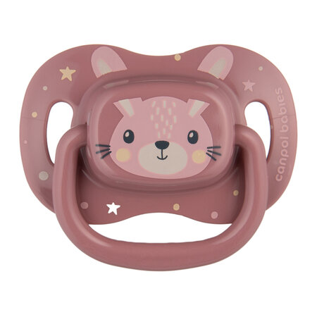 CANPOL Silikoninis čiulptukas 6-18 m simetriškas Cute Animals rožinis