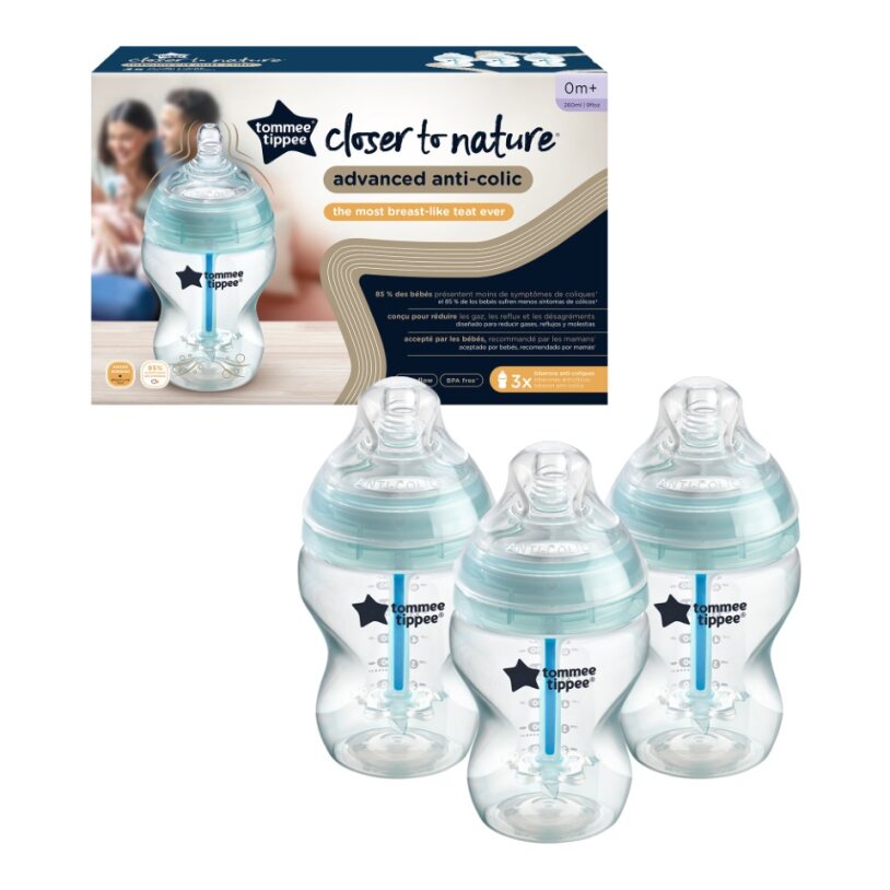 TOMMEE TIPPEE Plastikinis buteliukas nuo pilvo dieglių 260 ml 3 pak.