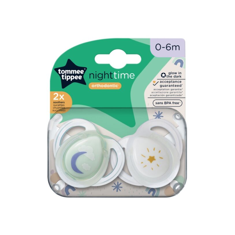 TOMMEE TIPPEE NIGHT TIME čiulptukai 0-6m mix 2 pak.