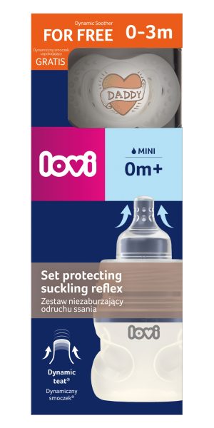 LOVI Rinkinys, netrikdantis čiulpimo reflekso, 150 ml buteliukas + USP čiulptukas. Myliu tėtį