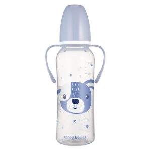 CANPOL Standartinis buteliukas su rankenėlėmis 250ml CUTE ANIMALS mėlynas