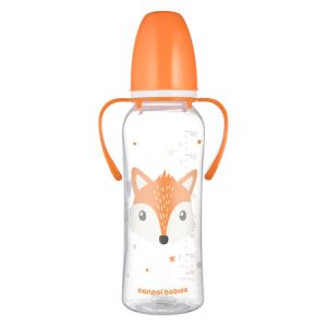 CANPOL Standartinis buteliukas su rankenėlėmis 250ml CUTE ANIMALS oranžinis