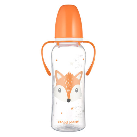 CANPOL Standartinis buteliukas su rankenėlėmis 250ml CUTE ANIMALS oranžinis