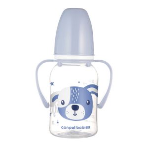 CANPOL Standartinis buteliukas su rankenėlėmis 120 ml CUTE ANIMALS mėlynas