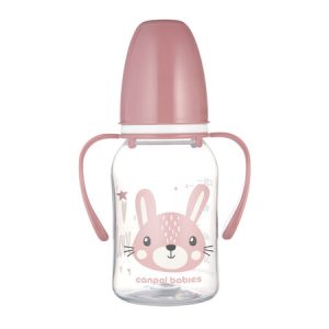CANPOL Standartinis buteliukas su rankenėlėmis 120 ml CUTE ANIMALS rožinis
