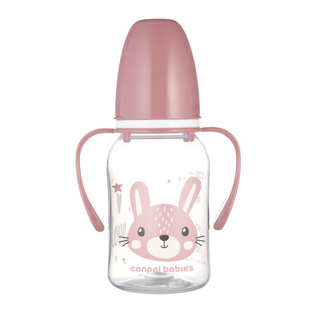 CANPOL Standartinis buteliukas su rankenėlėmis 120 ml CUTE ANIMALS rožinis