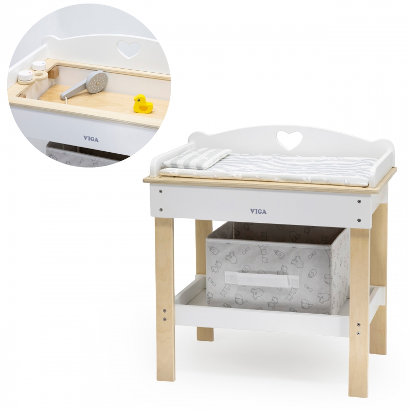 VIGA Medinis persirengimo stalas 2in1 vonia lėlėms - Image 4