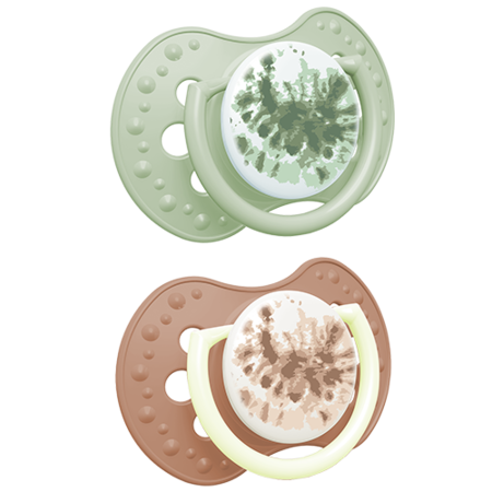 LOVI Dinaminis silikoninis čiulptukas 3-6 m 2 vnt Tie Dye Green Girl
