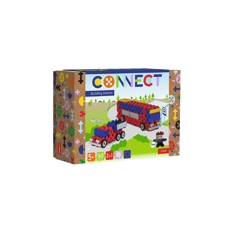 TREFL Connect 2in1 blokai - Autobusas / Automobilis su puspriekabe