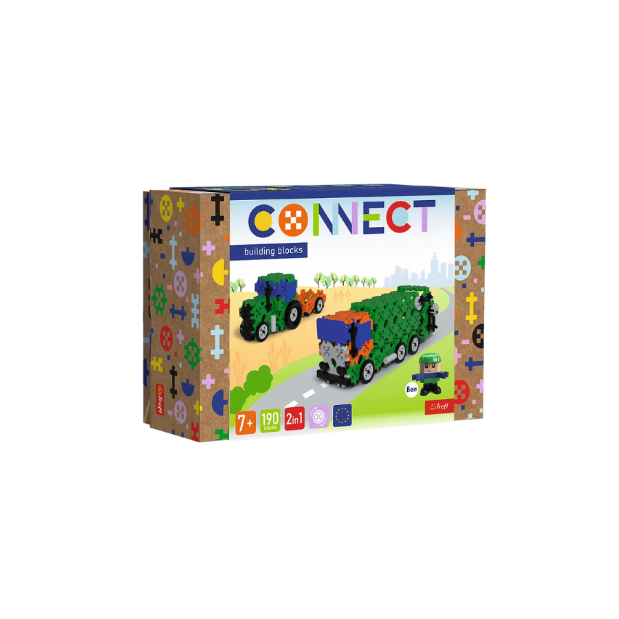 TREFL Connect 2in1 blokai – šiukšliavežis / traktorius