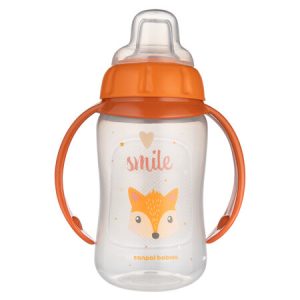 CANPOL Treniruoklis su minkštu snapeliu 320ml CUTE ANIMALS oranžinis