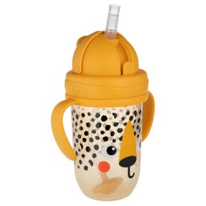 CANPOL Sippy puodelis su vamzdeliu ir svoriu BabiesBoo gepardas oranžinis