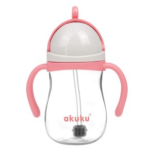 AKUKU Butelis su šiaudeliu ir svareliu, rožinis