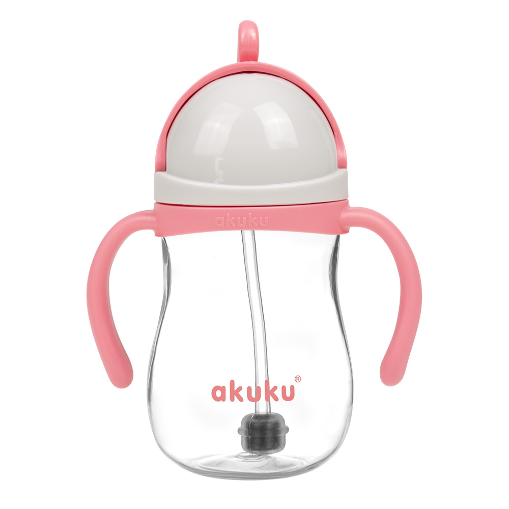 AKUKU Butelis su šiaudeliu ir svareliu, rožinis