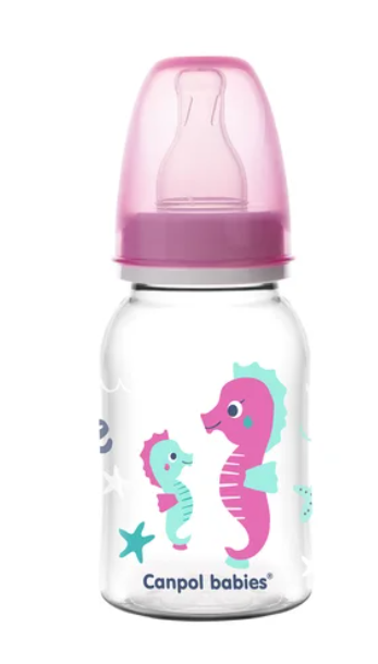 CANPOL Siauras buteliukas 120ml PP LOVE&SEA rožinis
