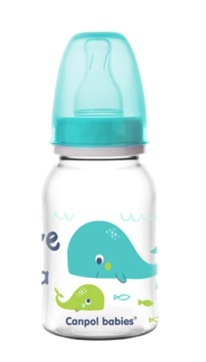 CANPOL siauras buteliukas 120ml PP LOVE&SEA turkis