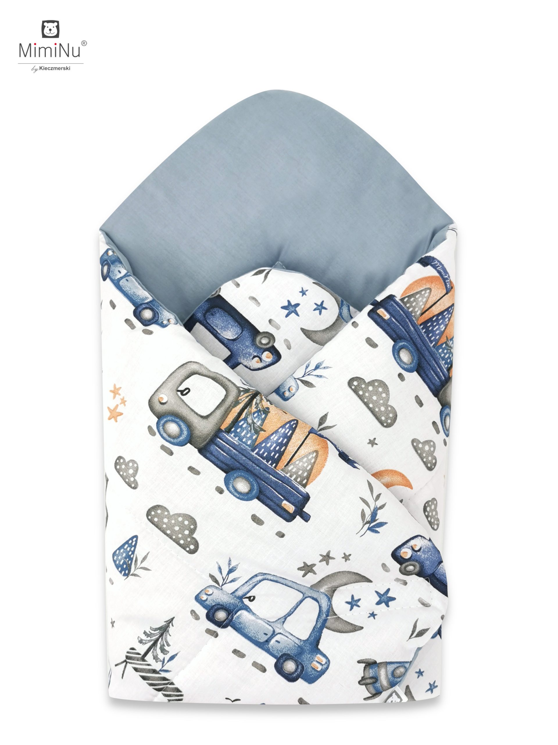 KIECZMERSKI Standintas vystyklas 75x75 cm MIMINU DESIGN Mėlyni automobiliai 100% medvilnė