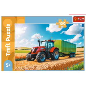 TREFL Puzzle 100 Žemės ūkio technika - traktorius su priekaba