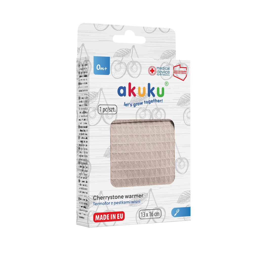 AKUKU Karšto vandens butelis su vyšnių sėklomis 13x16 cm smėlio spalvos