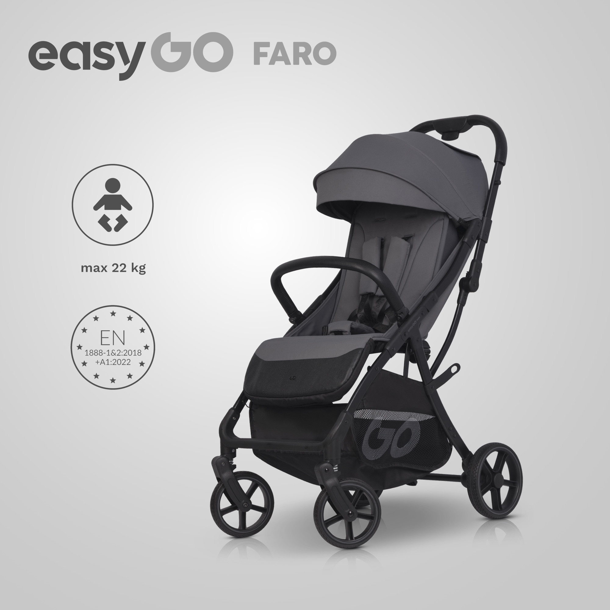 EASY GO FARO CLOUDY GREY vaikiškas vežimėlis - Image 7