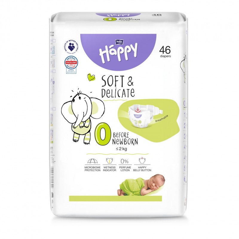 BELLA Baby Happy sauskelnės neišnešiotiems kūdikiams 0 PRIEŠ NAUJAGIMIĮ iki 2 kg 46 vnt.