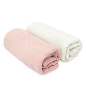 KIECZMERSKI Sauskelnės 80x80 +/- 3 cm MUSLIN medvilnė 100% kreminė/pudra rožinė 2 pak.