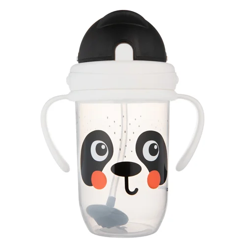 CANPOL Sippy puodelis su vamzdeliu ir svoriu BabiesBoo panda balta