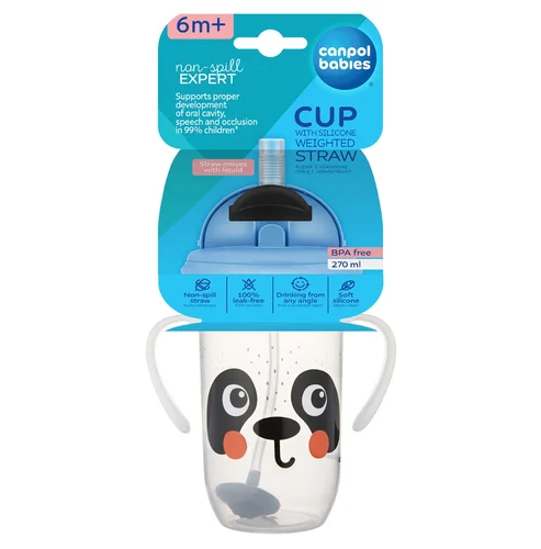 CANPOL Sippy puodelis su vamzdeliu ir svoriu BabiesBoo panda balta - Image 3