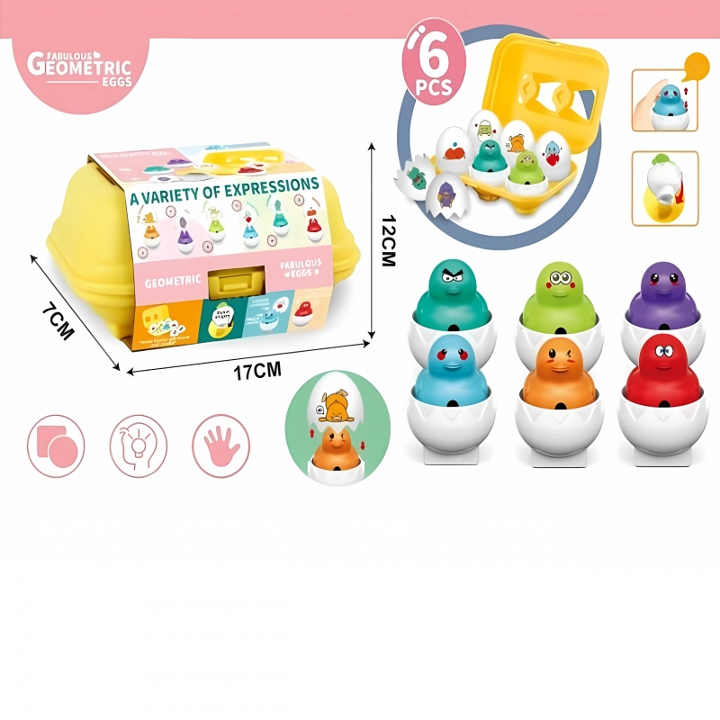 WOOPIE Montessori rūšiuotojas dėlionės, atitinkančios figūras Juokingi vištienos kiaušiniai 6 vnt. - Image 2