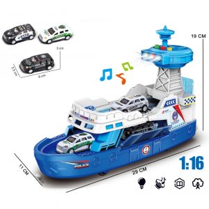 WOOPIE Interaktyvus policijos patrulinis kateris – mastelis 1:16 + automobiliai 3 vnt.