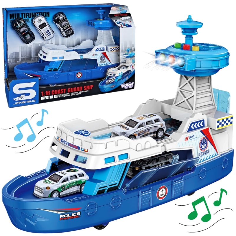 WOOPIE Interaktyvus policijos patrulinis kateris – mastelis 1:16 + automobiliai 3 vnt. - Image 2