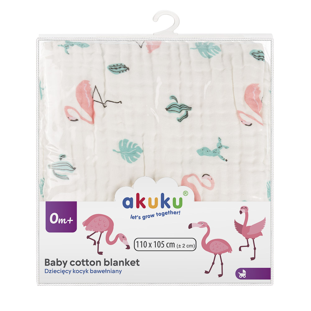 AKUKU Antklodė / įvyniojimas / muslino rankšluostis 110x105 cm Flamingos - Image 2