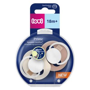 LOVI Dynamic Silicone Pacifier Prime 18+m 2 vnt Ivory Glow/Blush Glow