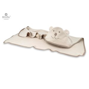 KIECZMERSKI užvalkalas - bambukinis rankšluostis 100x100 BEAR su siuvinėjimu ir smėlio spalvos ausytėmis