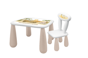 MALTEX SET LUNA MADAGASCAR Vaikiškas stalas + kėdė, balta/smėlio spalvos