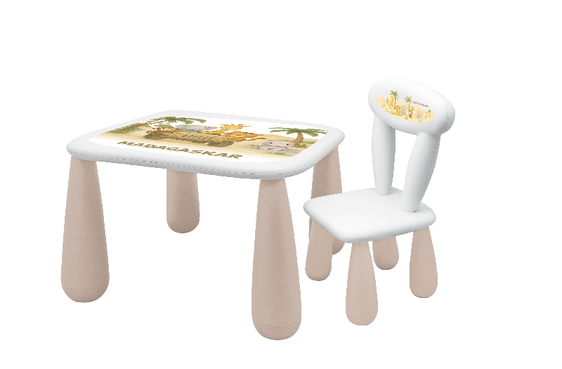 MALTEX SET LUNA MADAGASCAR Vaikiškas stalas + kėdė, balta/smėlio spalvos