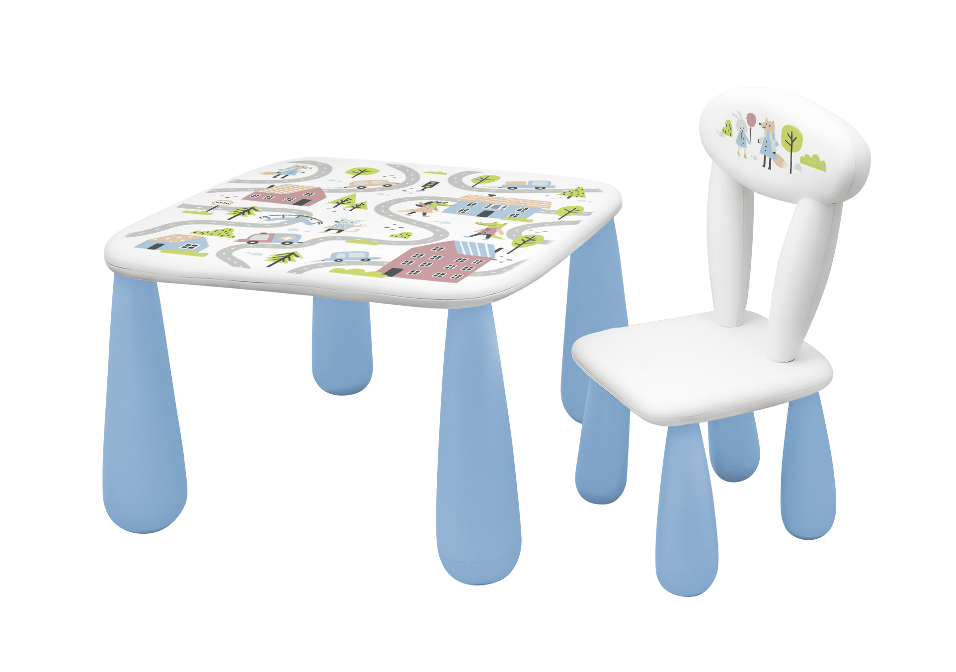 MALTEX SET LUNA TOWN Vaikiškas stalas + kėdė balta/mėlyna