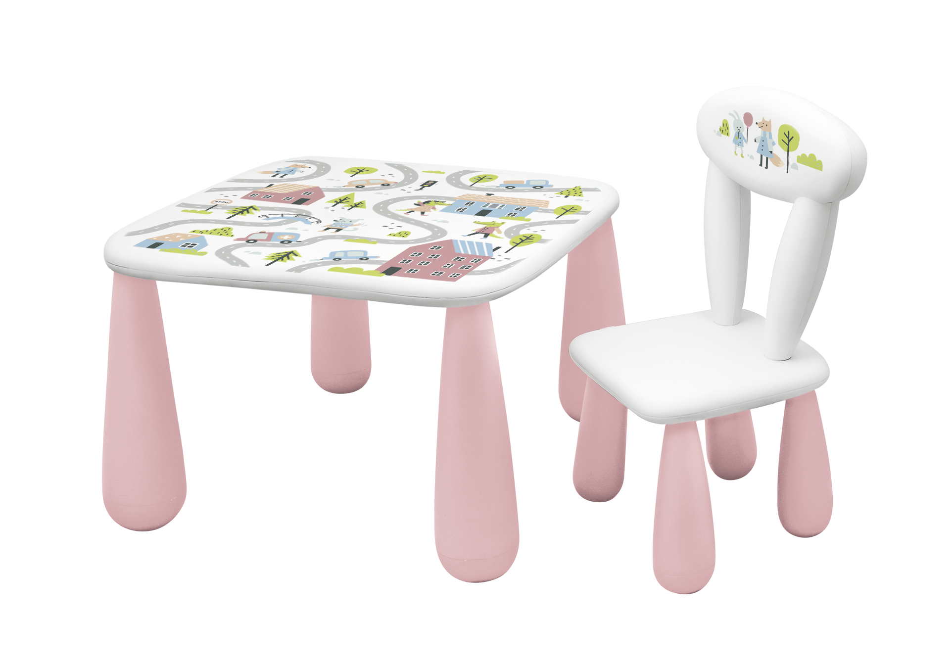 MALTEX SET LUNA TOWN Vaikiškas stalas + kėdė balta/rožinė