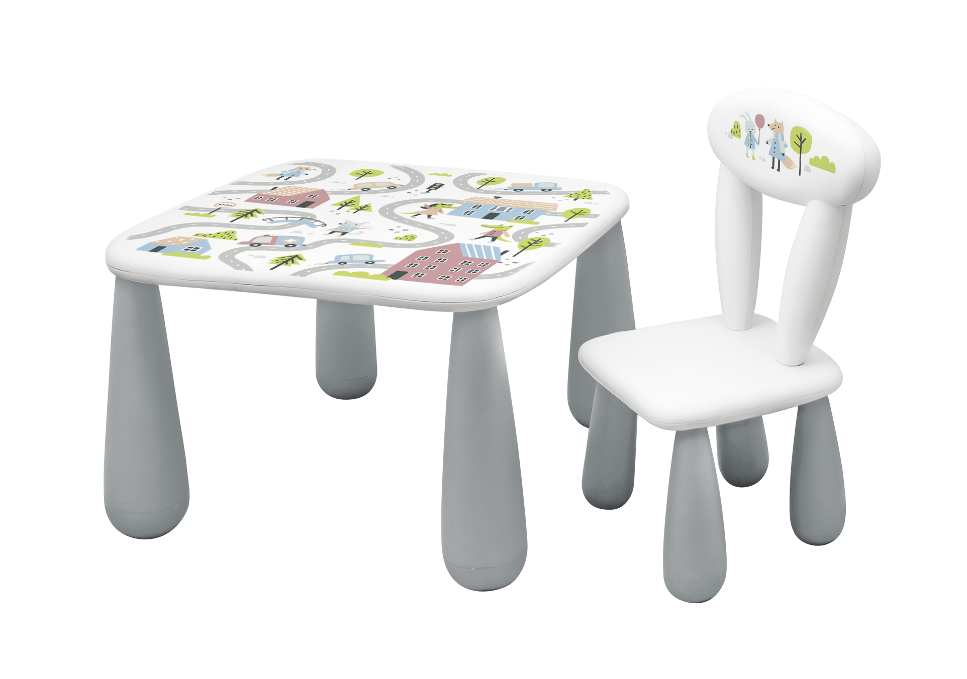 MALTEX SET LUNA TOWN Vaikiškas stalas + kėdė balta/pilka