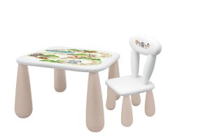 MALTEX SET LUNA Leśna FERAJNA Vaikiškas stalas + kėdė balta/smėlio spalvos