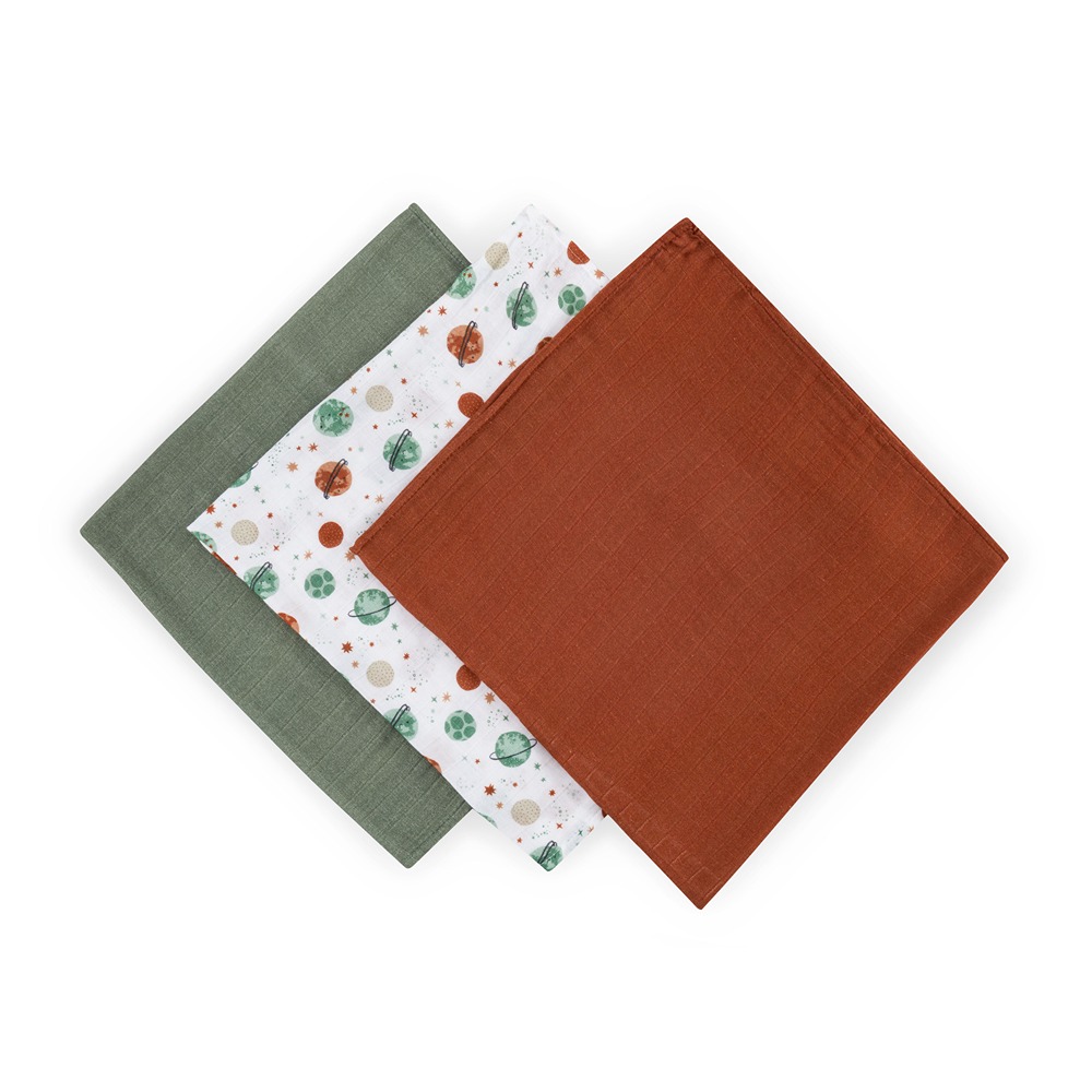 PETITE&MARS Bambuko muslino sauskelnių rinkinys 3 vnt 68x68 cm Dangaus planetos - Image 3
