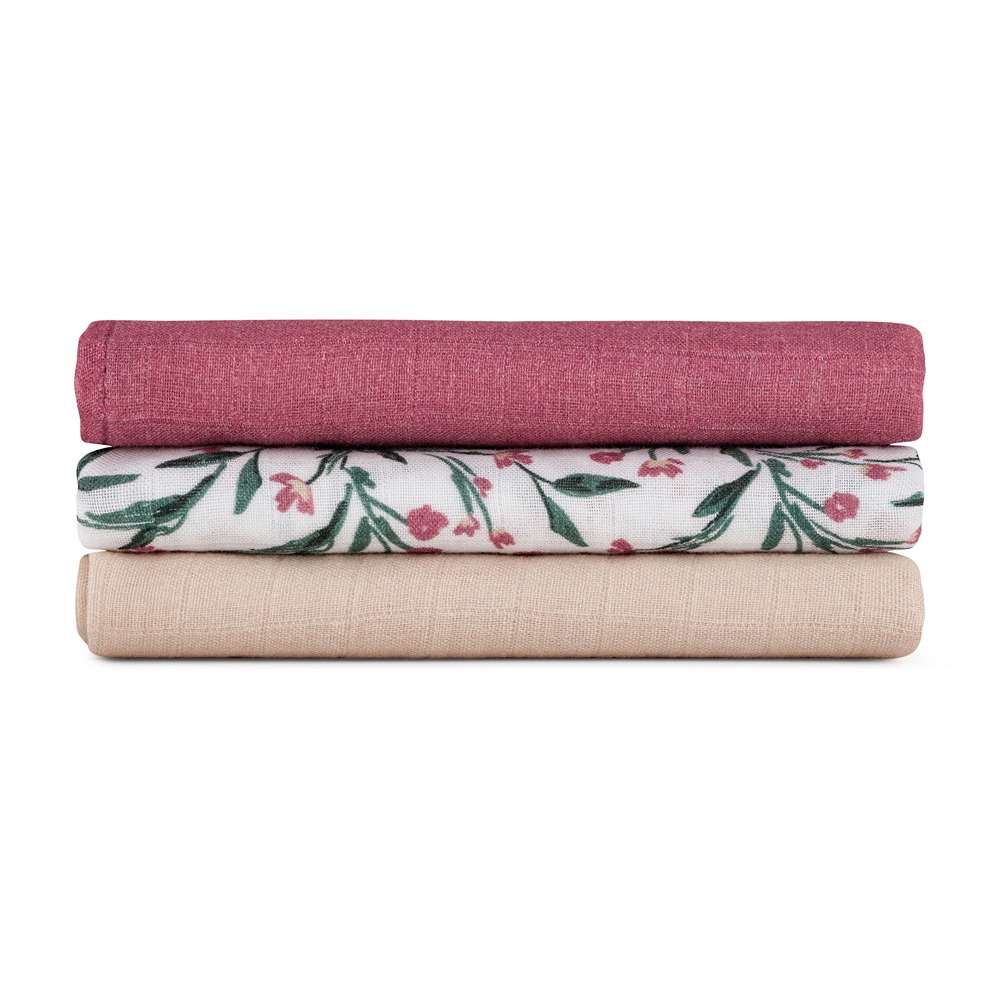 PETITE&MARS Bambuko muslino sauskelnių rinkinys 3 vnt 68x68 cm Pink Meadow