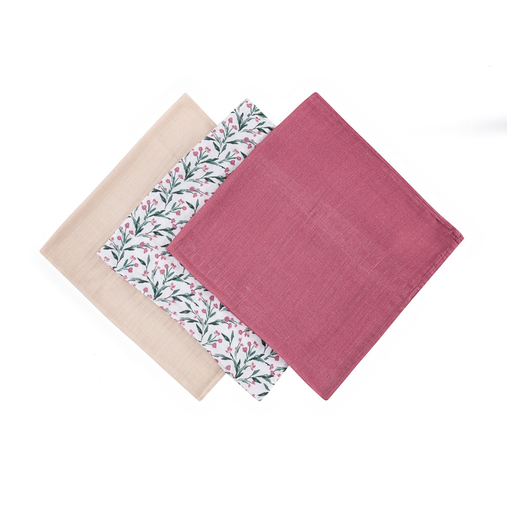 PETITE&MARS Bambuko muslino sauskelnių rinkinys 3 vnt 68x68 cm Pink Meadow - Image 6