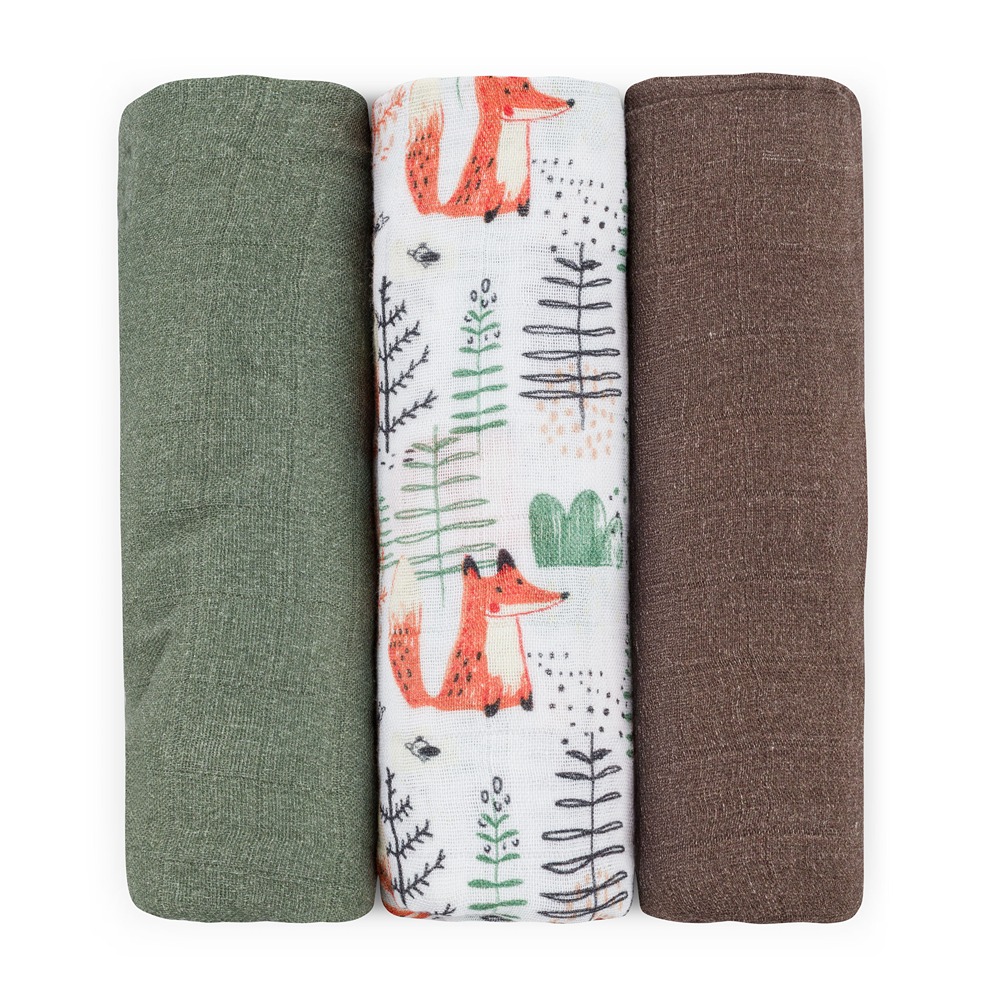 PETITE&MARS Bambuko muslino sauskelnių rinkinys 3 vnt 68x68 cm Forest Fox - Image 2